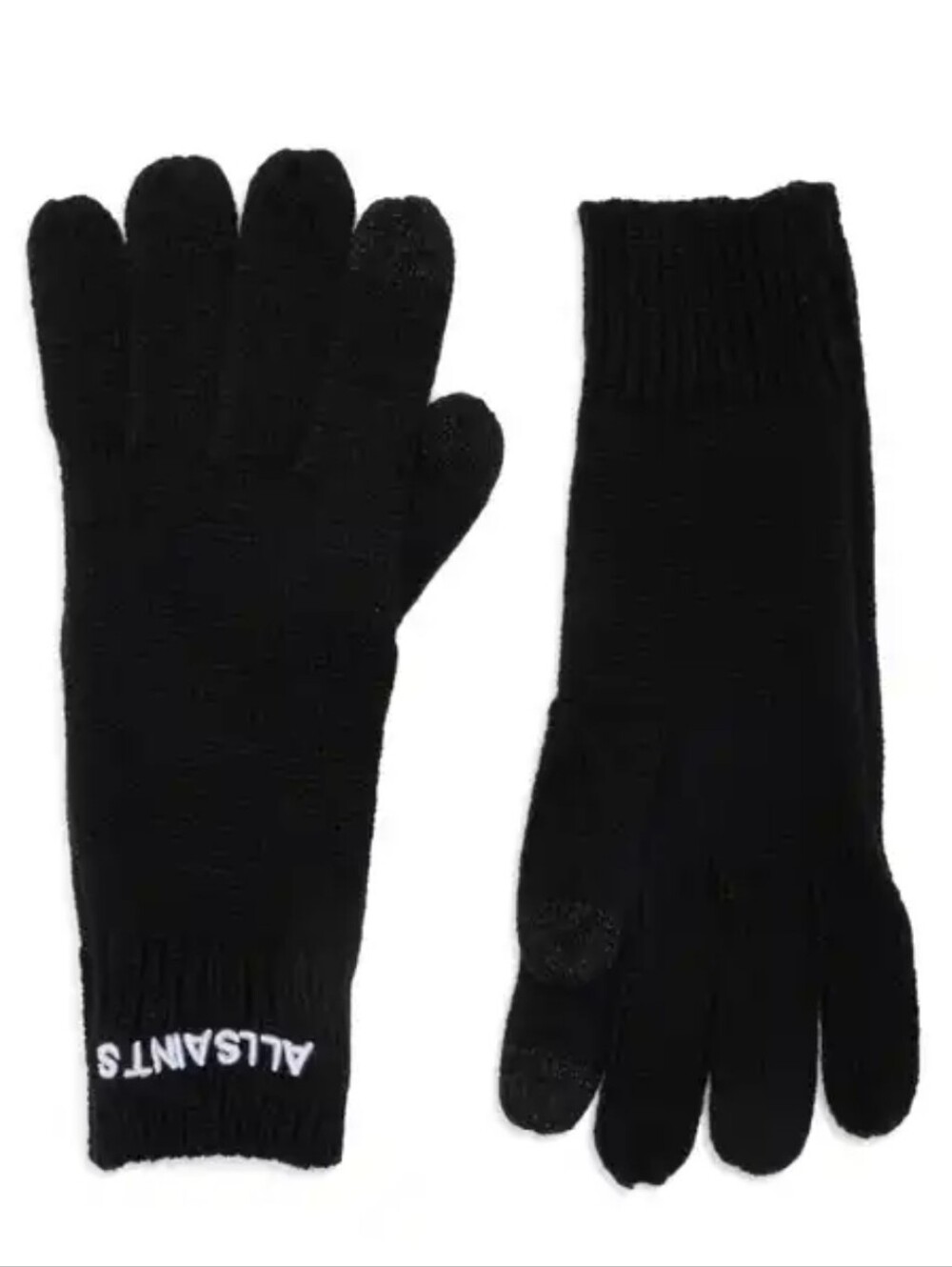 AllSaints Black Knit Logo Cuff Gloves